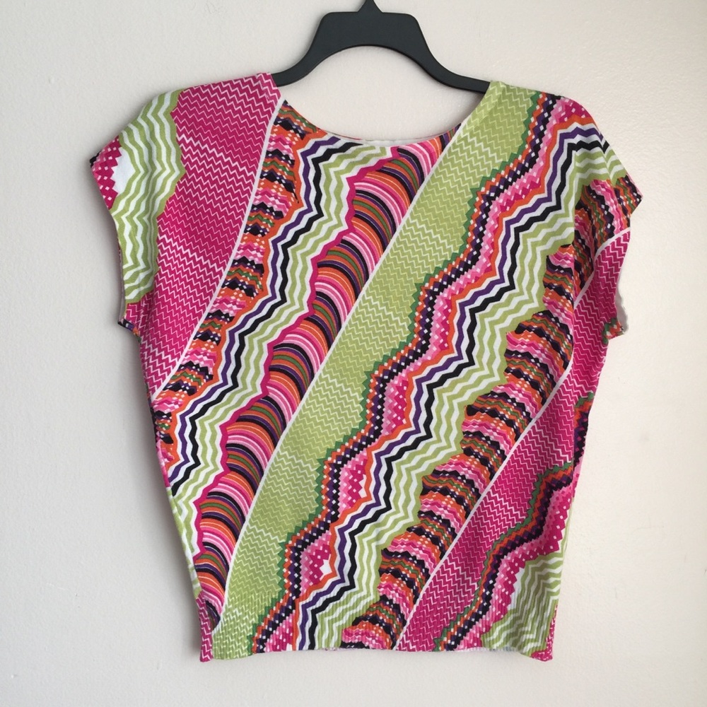Joseph A. Geometric Print Top Cap Sleeve Sz M